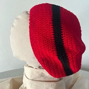 Red and Black Crochet Beanie Tam